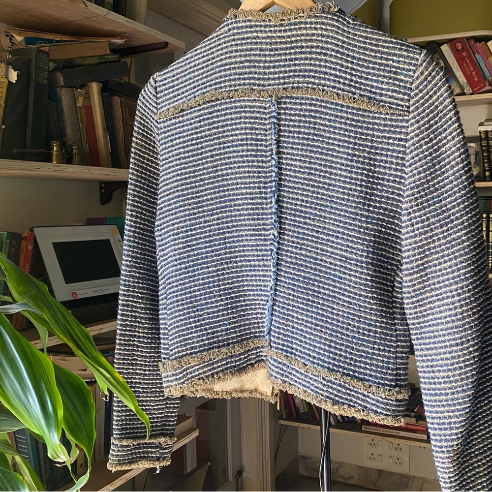Zara Weave Crop Jacket in Blue & Sage - Picture 11 of 12